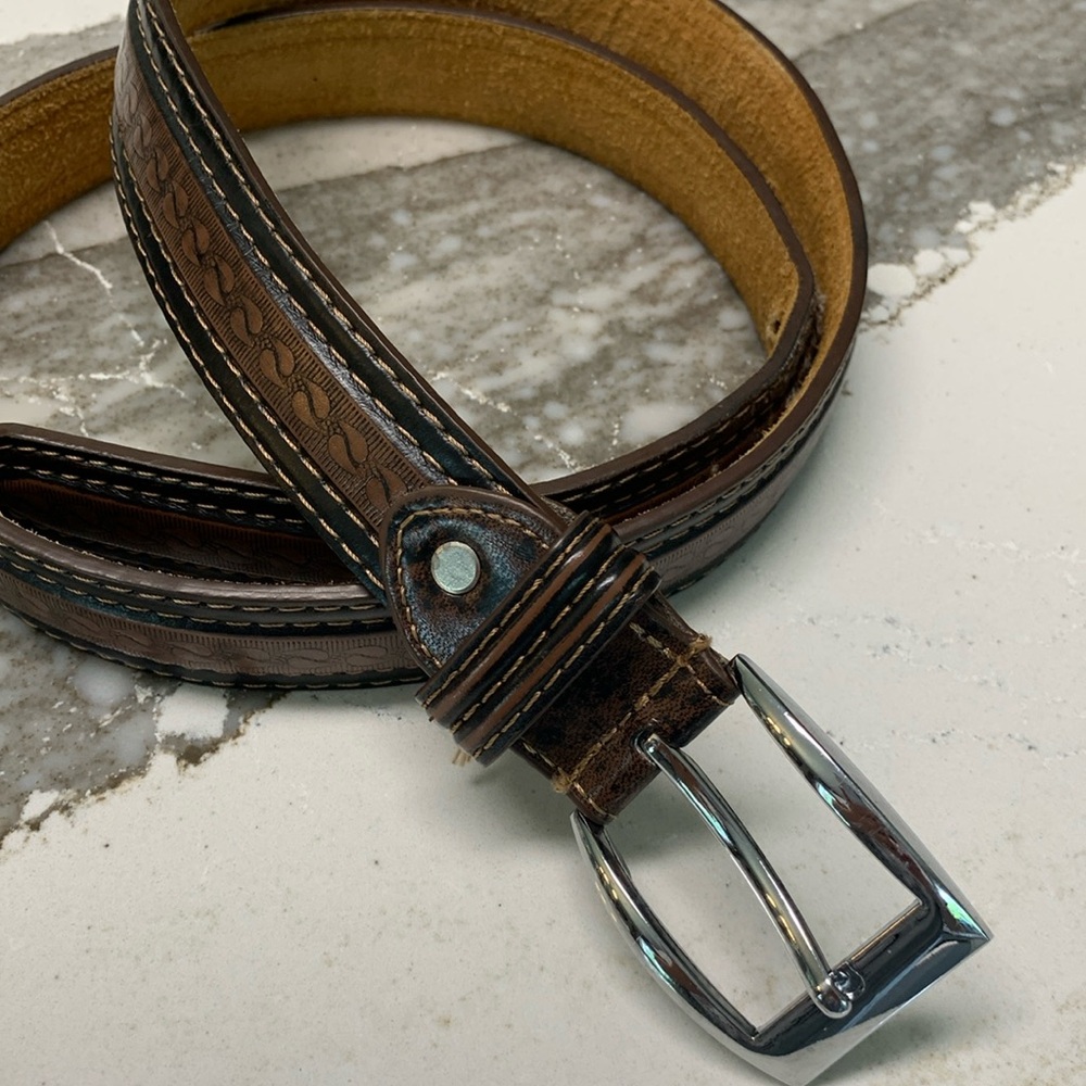 Gold Coast Belt Brown Black Textured Silver Tone Buckle